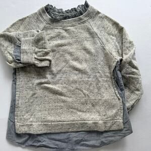 Rebecca Taylor Jersey Crewneck Casual Pullover Grey Small Ruffle Neck Cotton